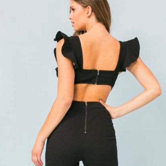 Ruffle Stretch Denim Jumpsuit NWT - Picture 3 of 4